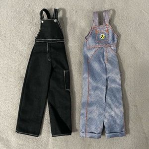 2 Pairs Vintage Barbie Doll Toy Clothes Overall Black Blue Stripe
